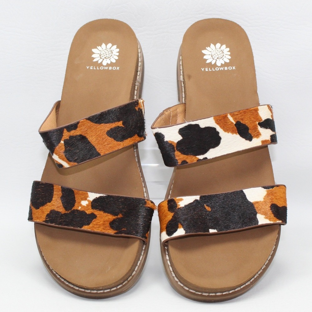 Yellow Box Keily Women 8.5 Animal Print Calf Hair Slide Sandals Brown Multi Flat